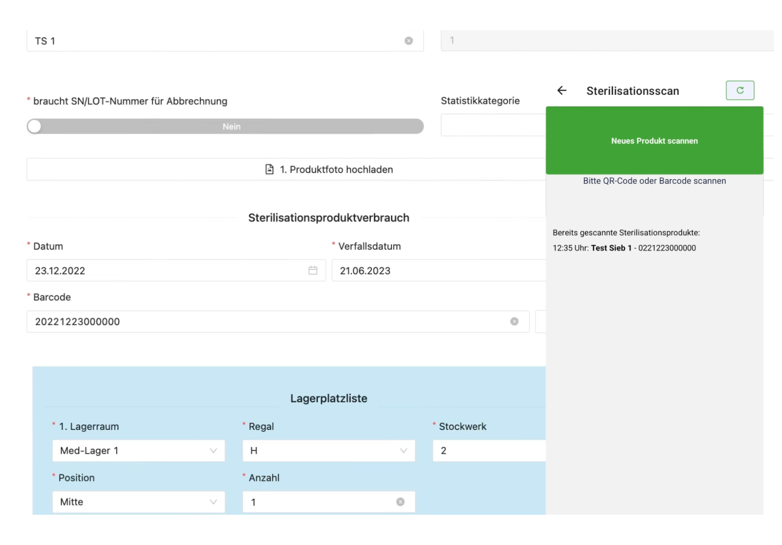 Erfassung der Sterilisationsprodukte per App oder Scanner
